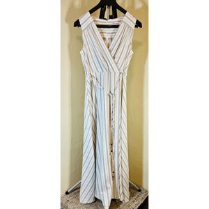 Calvin Klein white and gray stripped long wrap dress M